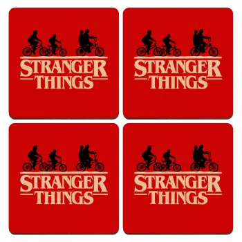 Stranger Things red, ΣΕΤ x4 Σουβέρ ξύλινα τετράγωνα plywood (9cm)