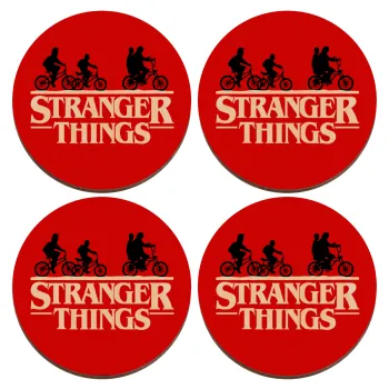 Stranger Things red, ΣΕΤ x4 Σουβέρ ξύλινα στρογγυλά plywood (9cm)