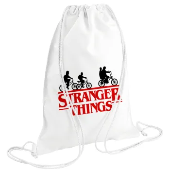 Stranger Things red, Τσάντα πλάτης πουγκί GYMBAG λευκή (28x40cm)