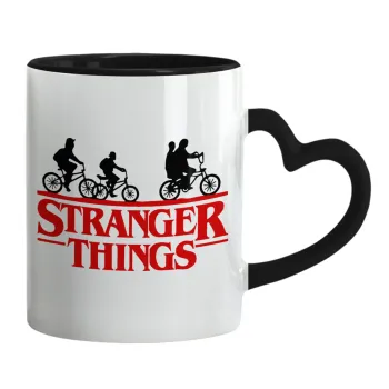 Stranger Things red, Mug heart black handle, ceramic, 330ml