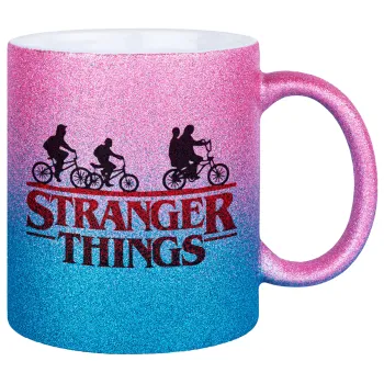 Stranger Things red, Κούπα Χρυσή/Μπλε Glitter, κεραμική, 330ml