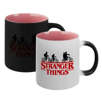 Stranger Things red, Κούπα Μαγική εσωτερικό ΡΟΖ, κεραμική 330ml που αλλάζει χρώμα με το ζεστό ρόφημα