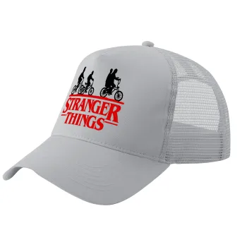 Stranger Things red, Καπέλο Ενηλίκων Structured Trucker, με Δίχτυ, ΓΚΡΙ (100% ΒΑΜΒΑΚΕΡΟ, ΕΝΗΛΙΚΩΝ, UNISEX, ONE SIZE)