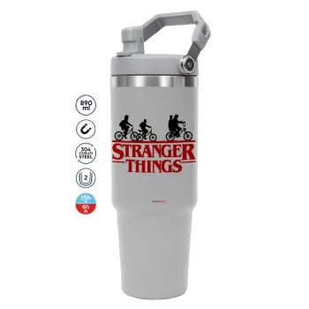 Stranger Things red, GREY color, 890ml (30oz) stainless Steel Tumbler with Handle