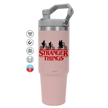 Stranger Things red, Pink color, 890ml (30oz) stainless Steel Tumbler with Handle