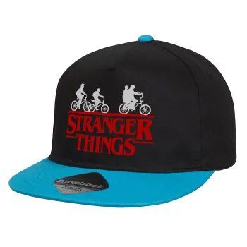 Stranger Things red, Child's Flat Snapback Hat, Black/Blue (100% COTTON, CHILD, UNISEX, ONE SIZE)