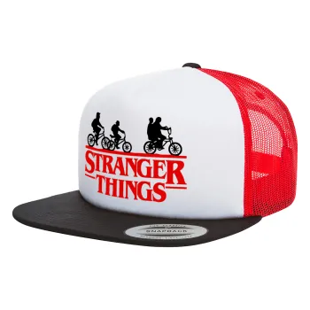 Stranger Things red, Καπέλο Ενηλίκων Foam Flat Snapback με Δίχτυ Μαύρο-Λευκό-Κόκκινο (POLYESTER, ΕΝΗΛΙΚΩΝ, UNISEX, ONE SIZE)
