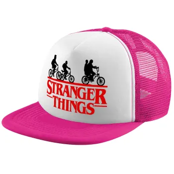 Stranger Things red, Καπέλο παιδικό Soft Trucker με Δίχτυ ΡΟΖ/ΛΕΥΚΟ (POLYESTER, ΠΑΙΔΙΚΟ, ONE SIZE)