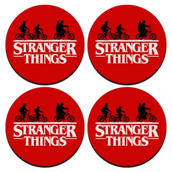 Stranger Things red, ΣΕΤ 4 Σουβέρ ξύλινα στρογγυλά (9cm)