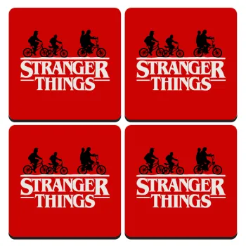 Stranger Things red, ΣΕΤ 4 Σουβέρ ξύλινα τετράγωνα (9cm)