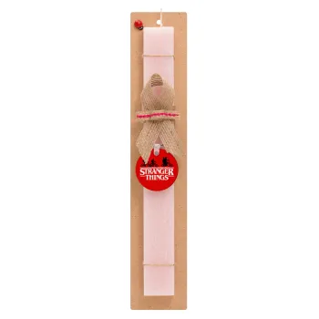 Stranger Things red, Easter Set, wooden keychain & scented flat Easter candle (30cm) (PINK)