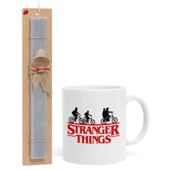 Stranger Things red, Easter Set, Ceramic Cup (330ml) & Easter aromatic flat candle (30cm) (GRAY)