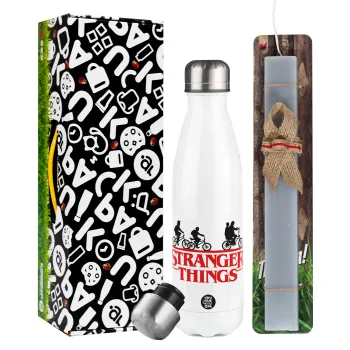 Stranger Things red, Easter candle, metallic white thermos bottle (500ml) & aromatic flat candle (30cm) (GRAY)