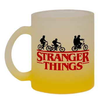 Stranger Things red, Κούπα γυάλινη δίχρωμη με βάση το κίτρινο ματ, 330ml