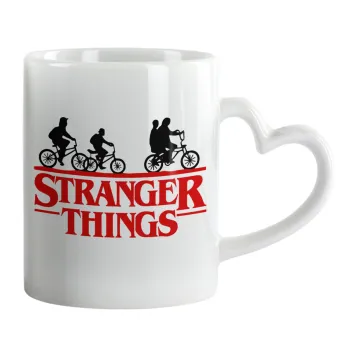 Stranger Things red, Κούπα καρδιά χερούλι λευκή, κεραμική, 330ml
