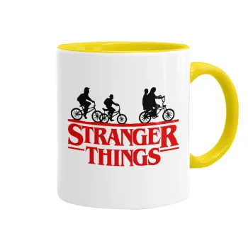 Stranger Things red, Κούπα χρωματιστή κίτρινη, κεραμική, 330ml