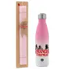 Easter Set, Metallic pink/white (Stainless steel) thermos, double-walled, 500ml & aromatic flat Easter candle (30cm) (PINK)