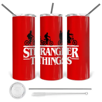 Stranger Things red, Tumbler stainless steel 600ml, with metal straw & cleaning brush