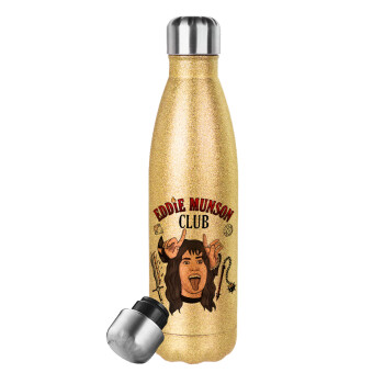 Eddie Munson, Hellfire CLub, Stranger Things, Glitter gold stainless steel thermos bottle, double-walled, 500ml
