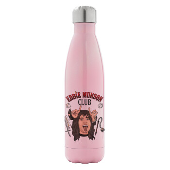 Eddie Munson, Hellfire CLub, Stranger Things, Metal mug thermos Pink Iridiscent (Stainless steel), double wall, 500ml