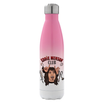 Eddie Munson, Hellfire CLub, Stranger Things, Metal mug thermos Pink/White (Stainless steel), double wall, 500ml