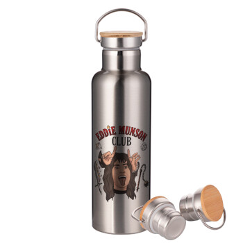 Eddie Munson, Hellfire CLub, Stranger Things, Stainless steel Silver with wooden lid (bamboo), double wall, 750ml