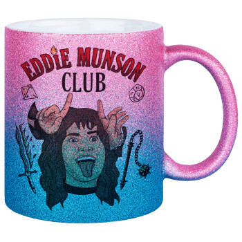 Eddie Munson, Hellfire CLub, Stranger Things, Κούπα Χρυσή/Μπλε Glitter, κεραμική, 330ml