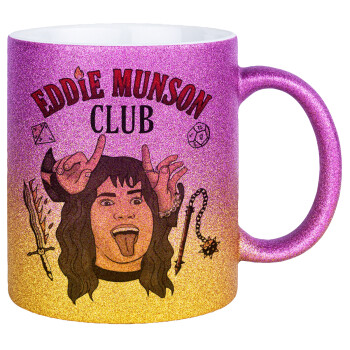 Eddie Munson, Hellfire CLub, Stranger Things, Κούπα Χρυσή/Ροζ Glitter, κεραμική, 330ml