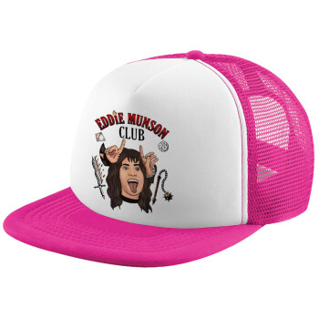 Eddie Munson, Hellfire CLub, Stranger Things, Καπέλο Soft Trucker με Δίχτυ Pink/White 