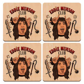 Eddie Munson, Hellfire CLub, Stranger Things, ΣΕΤ x4 Σουβέρ ξύλινα τετράγωνα plywood (9cm)