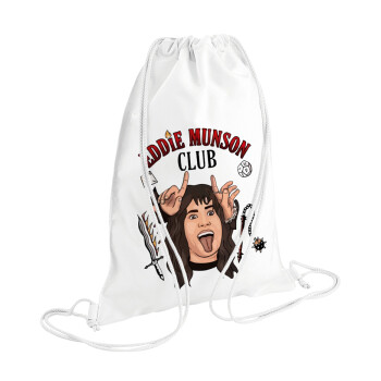 Eddie Munson, Hellfire CLub, Stranger Things, Τσάντα πλάτης πουγκί GYMBAG λευκή (28x40cm)
