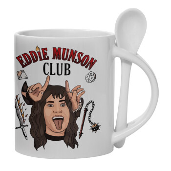 Eddie Munson, Hellfire CLub, Stranger Things, Ceramic coffee mug with Spoon, 330ml (1pcs)