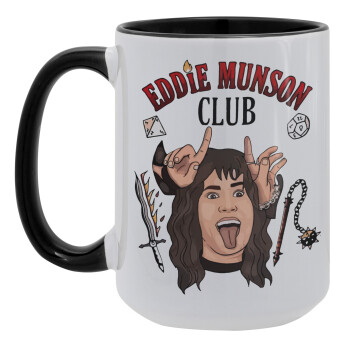 Eddie Munson, Hellfire CLub, Stranger Things, Κούπα Mega 15oz, κεραμική Μαύρη, 450ml