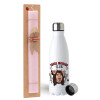 Easter Set, metallic stainless steel water bottle (750ml) & scented flat Easter candle (30cm) (PINK)