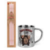 Easter Set, metallic thermal cup (300ml) & aromatic flat Easter candle (30cm) (PINK)