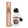 Easter Set, metallic aluminum bottle (500ml) & aromatic flat Easter candle (30cm) (PINK)