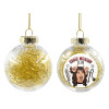 Transparent Christmas tree ball ornament with gold filling 8cm
