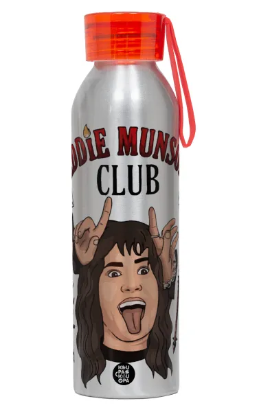 Eddie Munson — Aluminum Sports Bottle 650ml – Silver with Red Cap and Silicone Strap