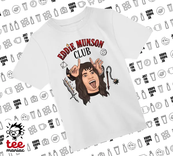Eddie Munson — ΛΕΥΚΟ Άνετο παιδικό T-Shirt από 100% βαμβάκι, για κάθε μέρα. Vegan & OEKO-TEX πιστοποιημένο.