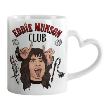 Eddie Munson, Hellfire CLub, Stranger Things, Κούπα καρδιά χερούλι λευκή, κεραμική, 330ml