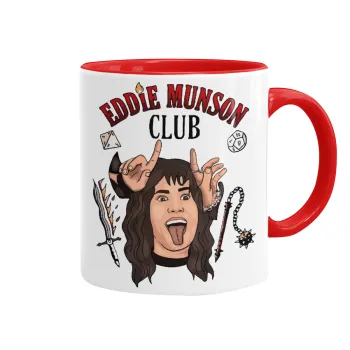 Eddie Munson, Hellfire CLub, Stranger Things, Κούπα χρωματιστή κόκκινη, κεραμική, 330ml