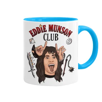 Eddie Munson, Hellfire CLub, Stranger Things, Κούπα χρωματιστή γαλάζια, κεραμική, 330ml