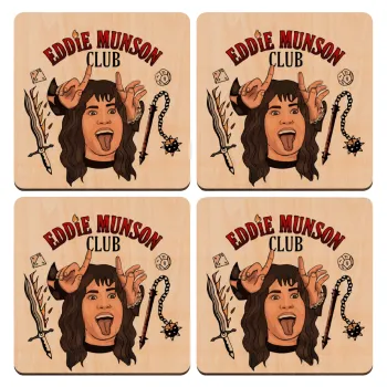 Eddie Munson, Hellfire CLub, Stranger Things, ΣΕΤ x4 Σουβέρ ξύλινα τετράγωνα plywood (9cm)