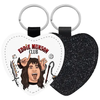 Eddie Munson, Hellfire CLub, Stranger Things, Μπρελόκ PU δερμάτινο glitter καρδιά ΜΑΥΡΟ