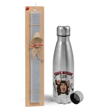 Eddie Munson, Hellfire CLub, Stranger Things, Easter Set, metallic Inox water bottle (750ml) & aromatic flat Easter candle (30cm) (GRAY)