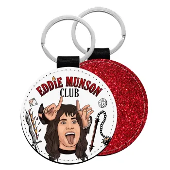 Eddie Munson, Hellfire CLub, Stranger Things, Μπρελόκ Δερματίνη, στρογγυλό ΚΟΚΚΙΝΟ (5cm)