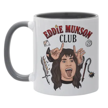 Eddie Munson, Hellfire CLub, Stranger Things, Κούπα χρωματιστή γκρι, κεραμική, 330ml