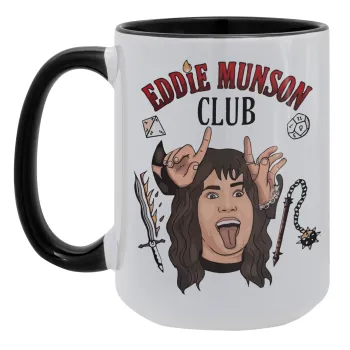 Eddie Munson, Hellfire CLub, Stranger Things, Κούπα Mega 15oz, κεραμική Μαύρη, 450ml