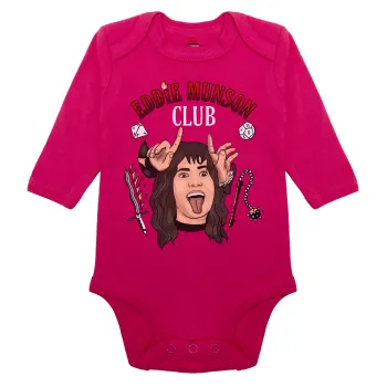 Eddie Munson, Hellfire CLub, Stranger Things, Μακρυμάνικο βρεφικό φορμάκι, 0-18 μηνών, ΡΟΖ, 100% Organic Cotton