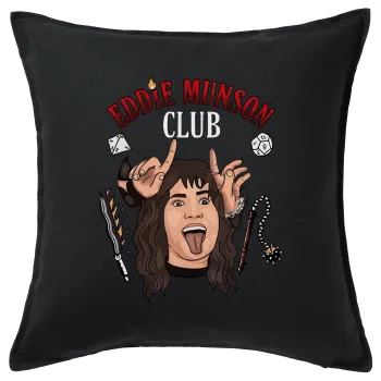 Eddie Munson, Hellfire CLub, Stranger Things, Μαξιλάρι καναπέ Μαύρο 100% βαμβάκι, περιέχεται το γέμισμα (50x50cm)